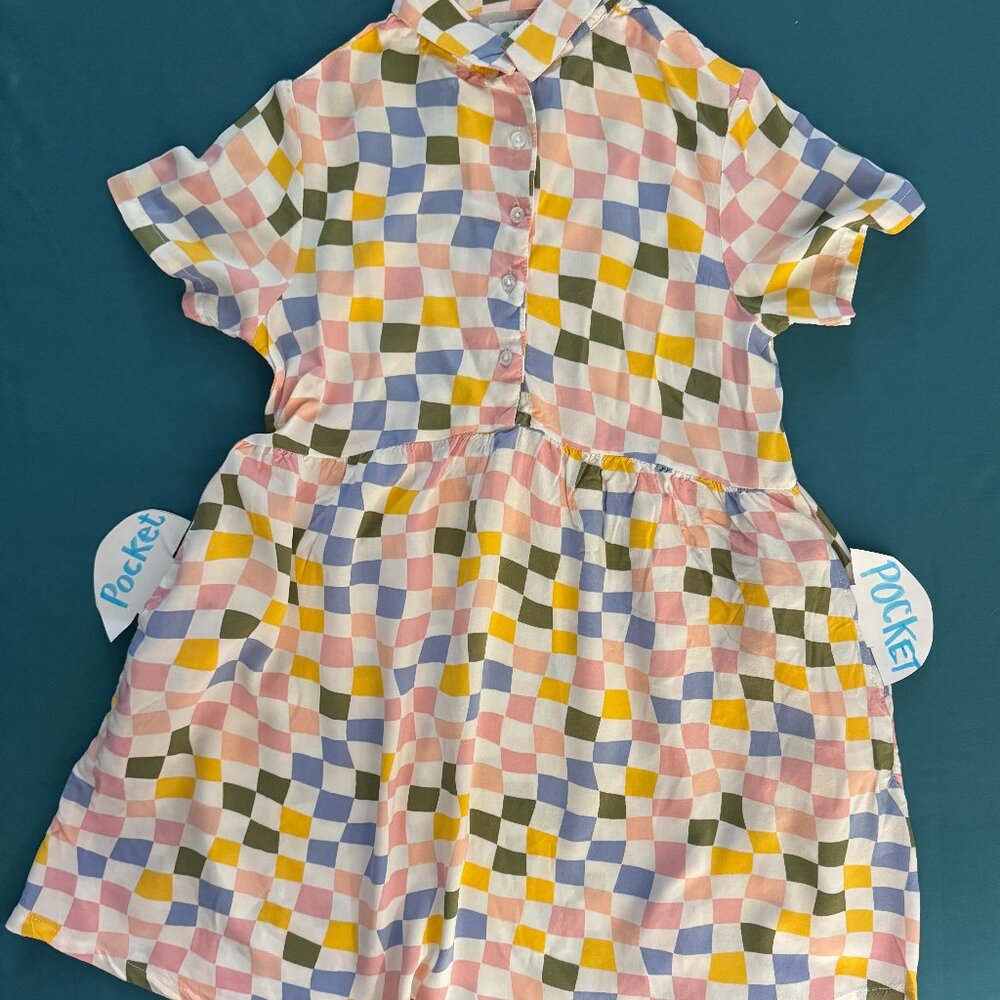 Girls Pastel Preppy Checkered Dress - size Large (10-12)